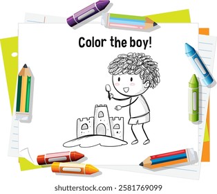 Illustration of a boy building a sandcastle