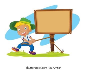 illustration of a boy builting a notice board