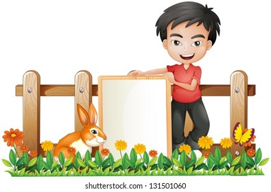 Illustration of a boy and a bunny on a white background