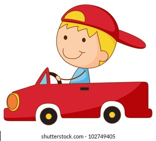 Illustration of a boy in a car
