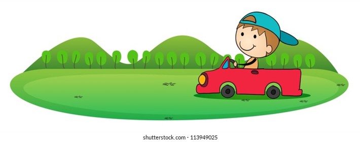 ilustración de niño y coche con fondo blanco