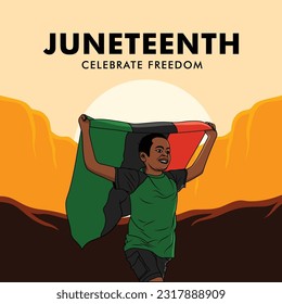 illustration of boy carrying african flag to celebrate freedom day