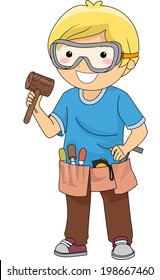 Illustration of a Boy Carrying Wood Carving Materials