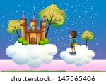 Illustration of a boy and a castle above the clouds