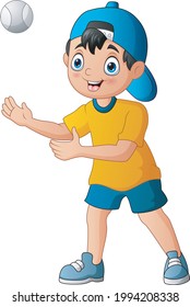 Illustration of a boy catch the ball