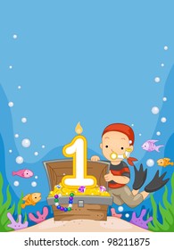 Illustration of a Boy Celebrating His Birthday Underwater