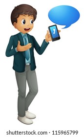 illustration of a boy and a cell phone on a white background