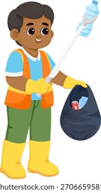 Illustration des Jungen, der Müll aufräumt