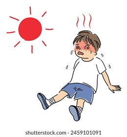 Illustration of a boy collapsing due to heatstroke