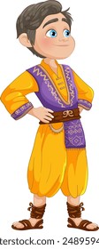 Illustration of a boy in colorful traditional clothing