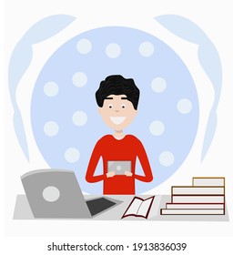 ilustración de boy con gajet de computadora