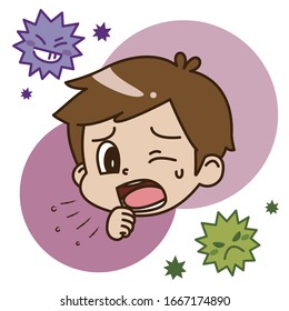 Illustration of a boy coughing and a virus