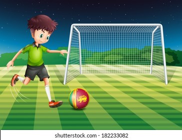 Illustration of a boy at the court using the ball with the flag of Sri Lanka