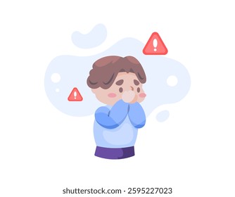 illustration of a boy covering his nose because he doesn't want to inhale cigarette smoke. warning not to inhale pollution smoke. air pollution problem. flat style character illustration. element