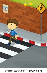 Illustration of a boy crossing the road