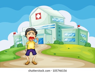 illustration of a boy crying outside the hospital