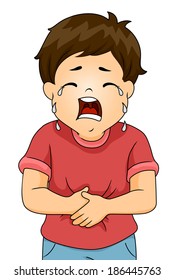 Illustration of a Boy Crying in Pain While Clutching His Stomach