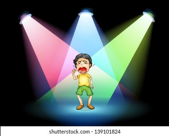 Illustration of a boy crying at the stage
