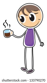 Illustration of a boy with a cup of hot tea on a white background