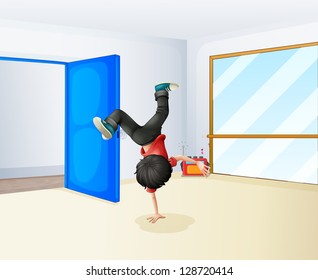 Illustration of a boy dancing inside the studio