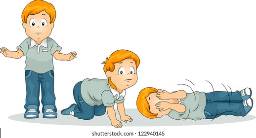 Illustration of a Boy Demonstrating the Stop Drop Roll Exercise Commonly Used in Fire Drills