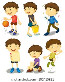 Illustration of boy in different poses