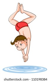 illustration of a boy diving into water on a white background