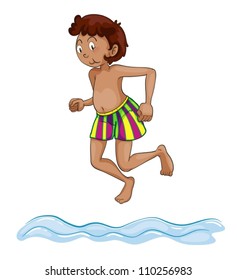 illustration of a boy diving into water on a white background