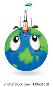 illustration of a boy diving on a earth globe