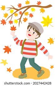 Illustration of a boy doing maple-tree viewing