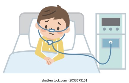 Illustration of a boy doing oxygen therapy