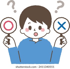 Illustration eines Jungen, der ein wahres oder falsches Quiz macht.
