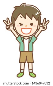 Illustration of boy doing V sign