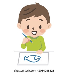 Illustration of a boy drawing
