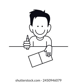 Illustration of a boy drawing in his booklet