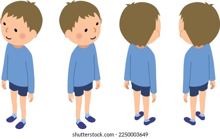 It is an illustration of a boy drawn by isometric projection.