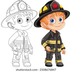 Illustration of a boy dressed as a firefighter