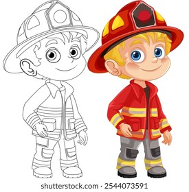 Illustration of a boy dressed as a firefighter