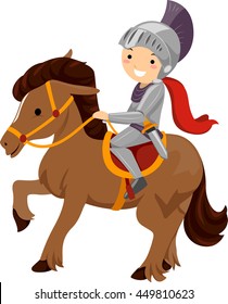 Illustration of a Boy Dressed as a Knight Riding a Horse