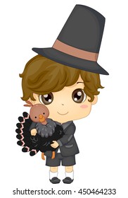 Illustration of a Boy Dressed as a Pilgrim for Thanksgiving