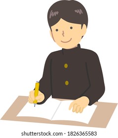 Illustration eines in einer Schuluniform gekleideten Jungen zum Lernen