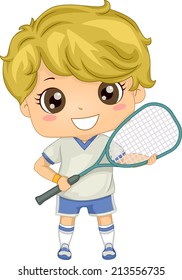 Illustration of a Boy Dressed in Squash Gear