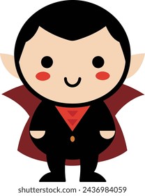 Ilustración de un niño vestido de vampiro con una capa roja