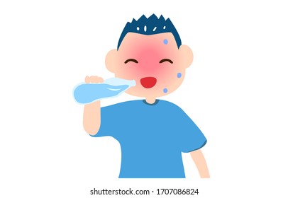 Illustration of a boy drinking water as a measure against heat stroke