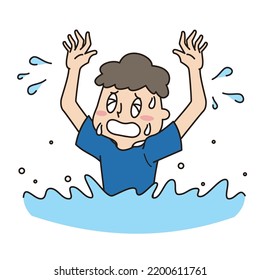 Es una ilustración de un niño ahogándose en un río.