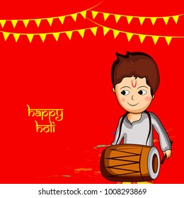 Illustration of boy with drum for the indian festival holi