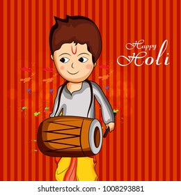 Illustration of boy with drum for the indian festival holi