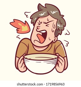 Illustration of a boy eat spicy food