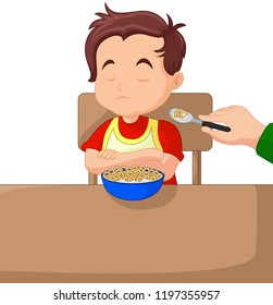 Illustration of a boy eating cereals