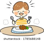 Illustration of a boy eating curry rice
